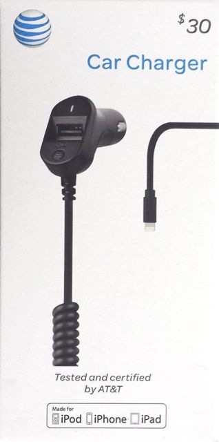 At&t Car Charger for iPhone 5/5s/5c, iPhone 6/6 Plus- Black - Equipment Blowouts Inc.
