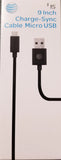 New At&t 9 Inch Charge-Sync Cable Micro USB Black - Equipment Blowouts Inc.